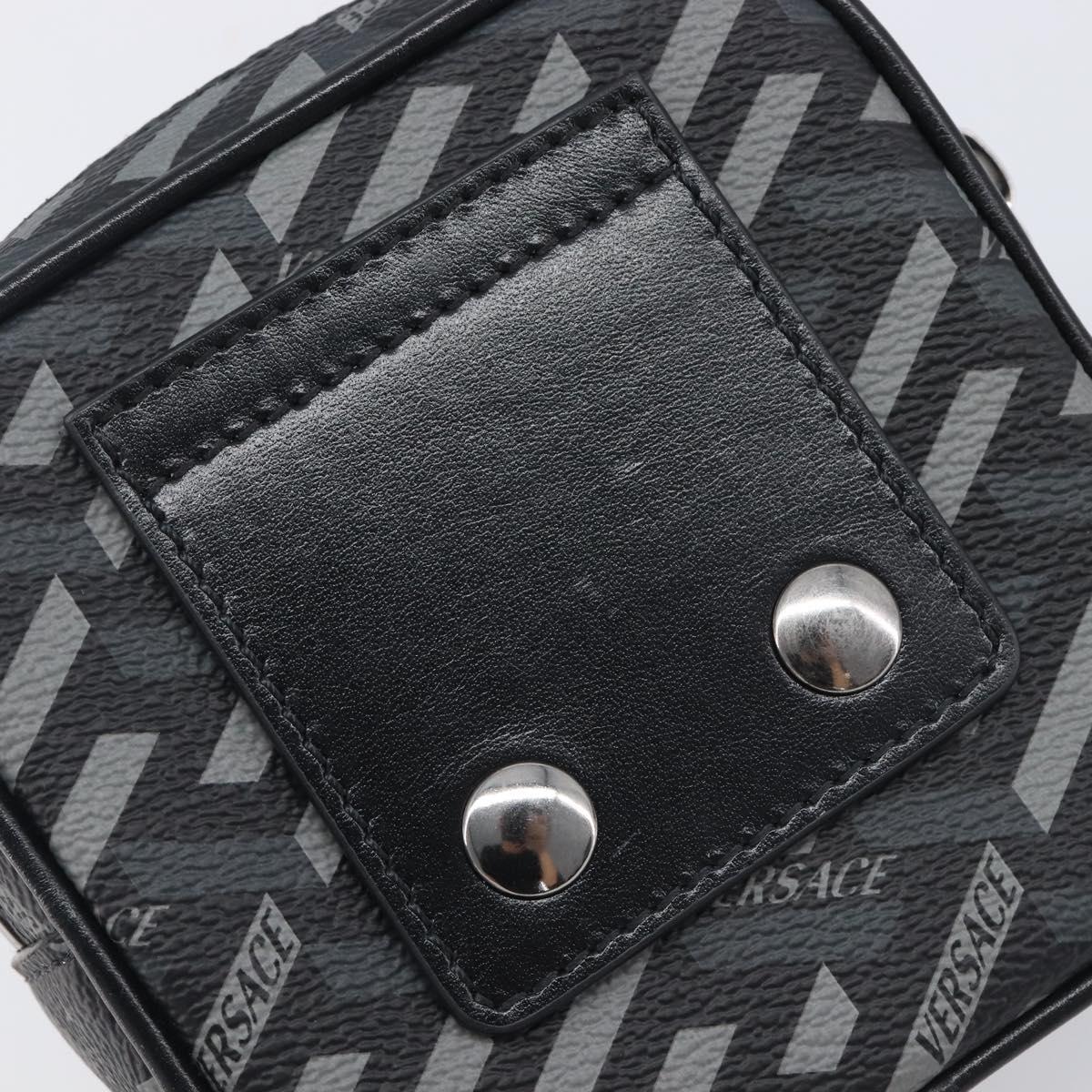 VERSACE Pouch PVC Leather Gray Silver Auth 209154