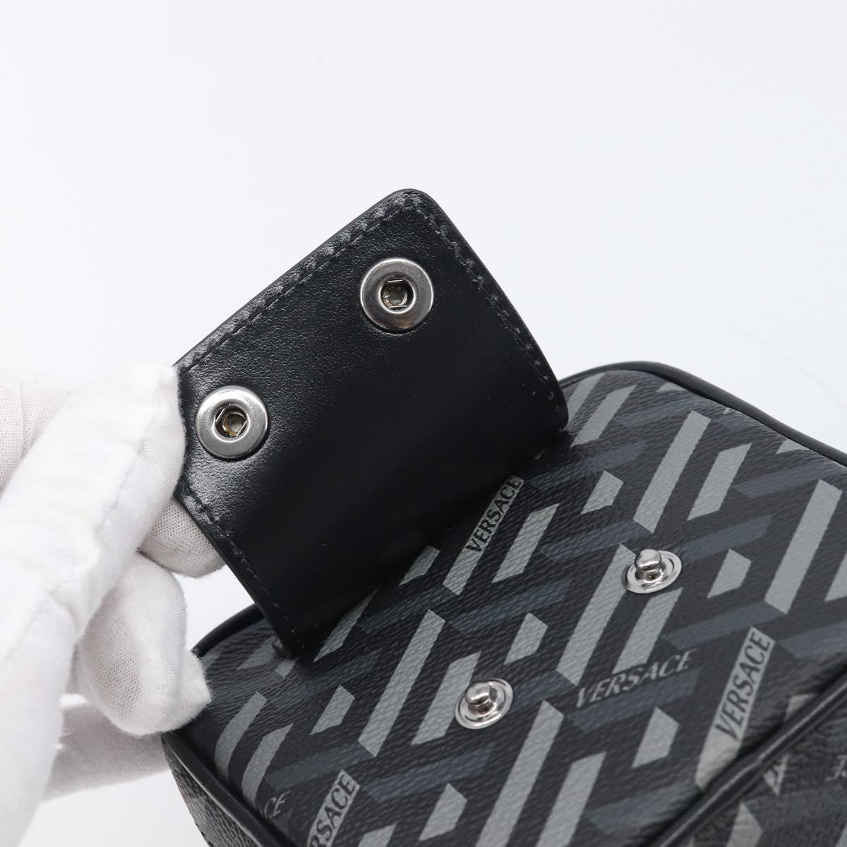 VERSACE Pouch PVC Leather Gray Silver Auth 209154