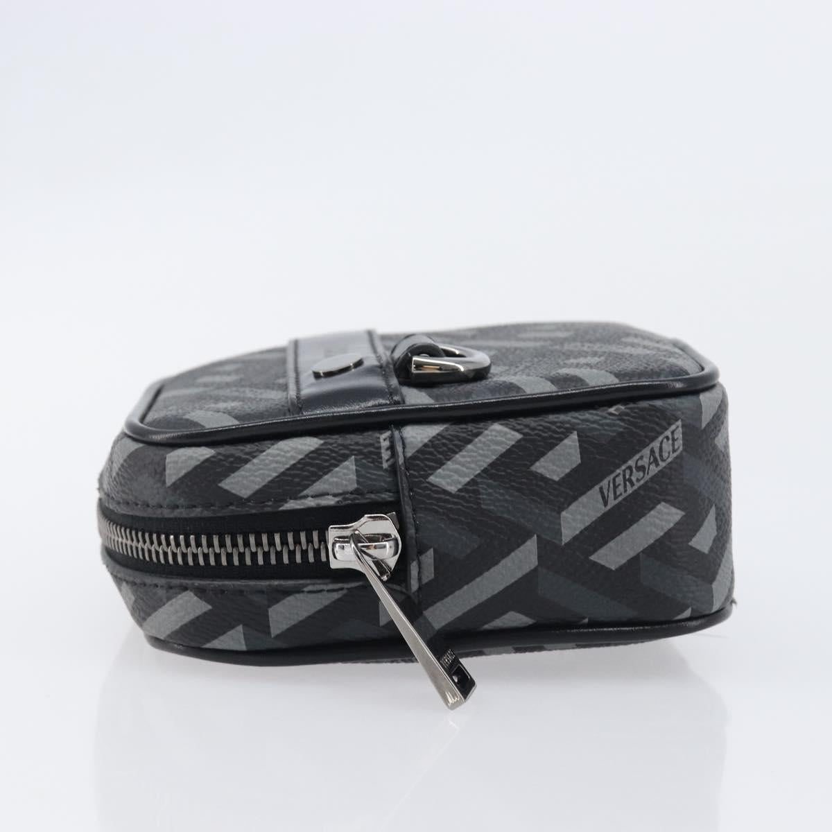 VERSACE Pouch PVC Leather Gray Silver Auth 209154