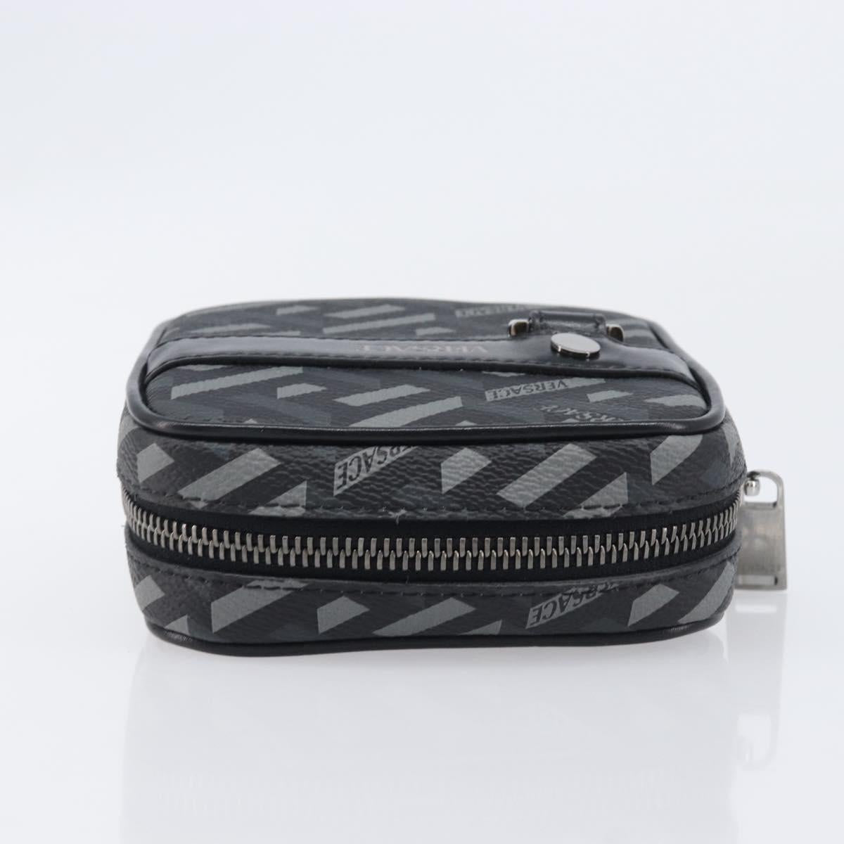 VERSACE Pouch PVC Leather Gray Silver Auth 209154
