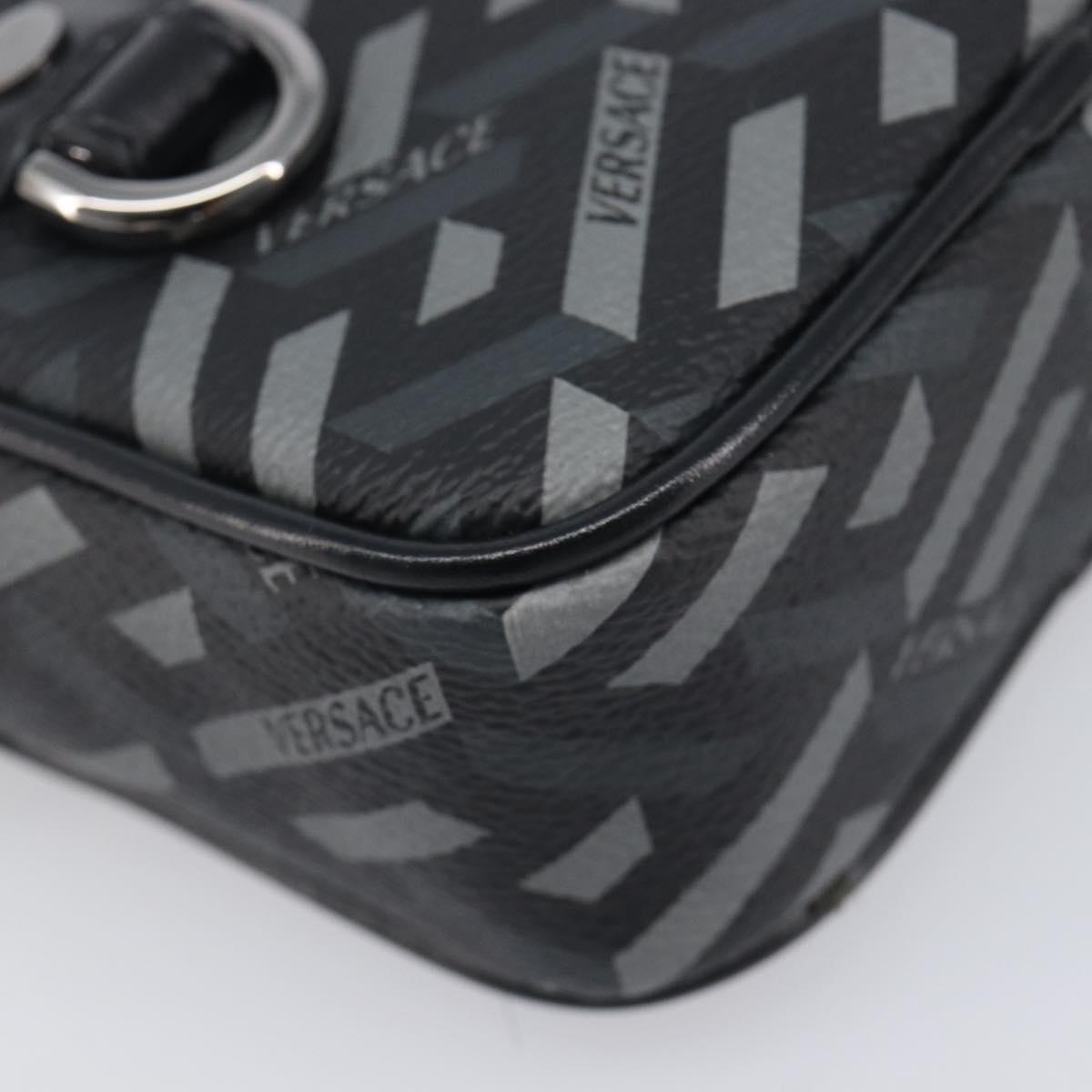 VERSACE Pouch PVC Leather Gray Silver Auth 209154
