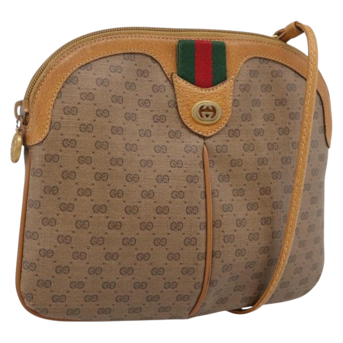 GUCCI Micro GG Web Sherry Line Shoulder Bag PVC Brown 904 02 047 Auth 209155