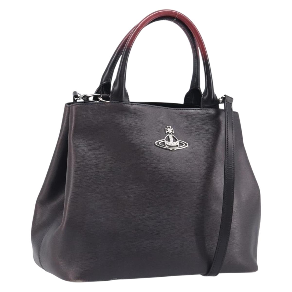 Vivienne Westwood Hand Bag Leather Dark Brown Silver Auth 209156A