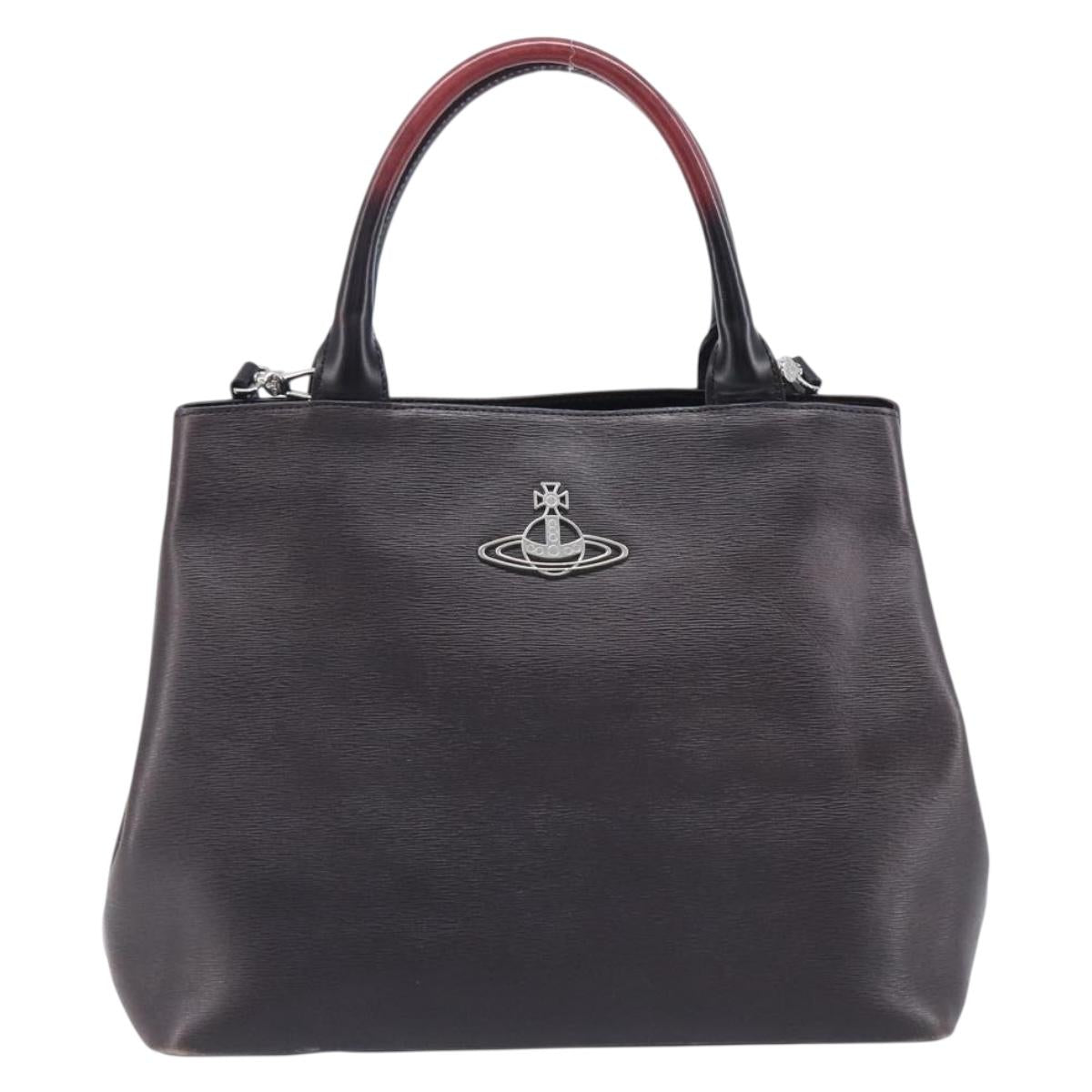 Vivienne Westwood Hand Bag Leather Dark Brown Silver Auth 209156A
