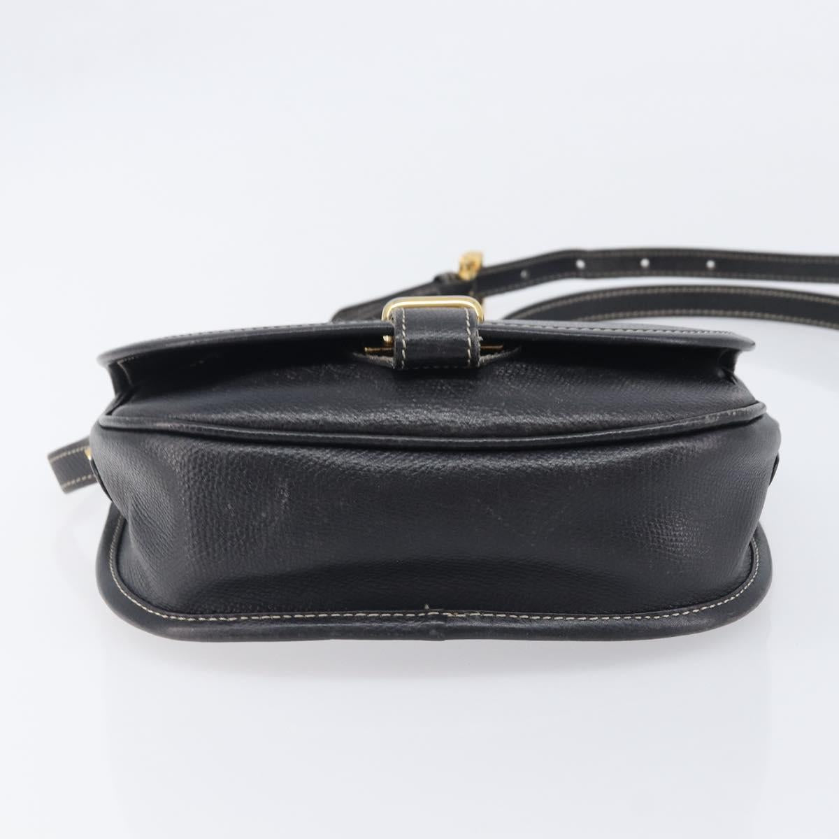 LOEWE Anagram Shoulder Bag Leather Black Gold Tone Auth 209157