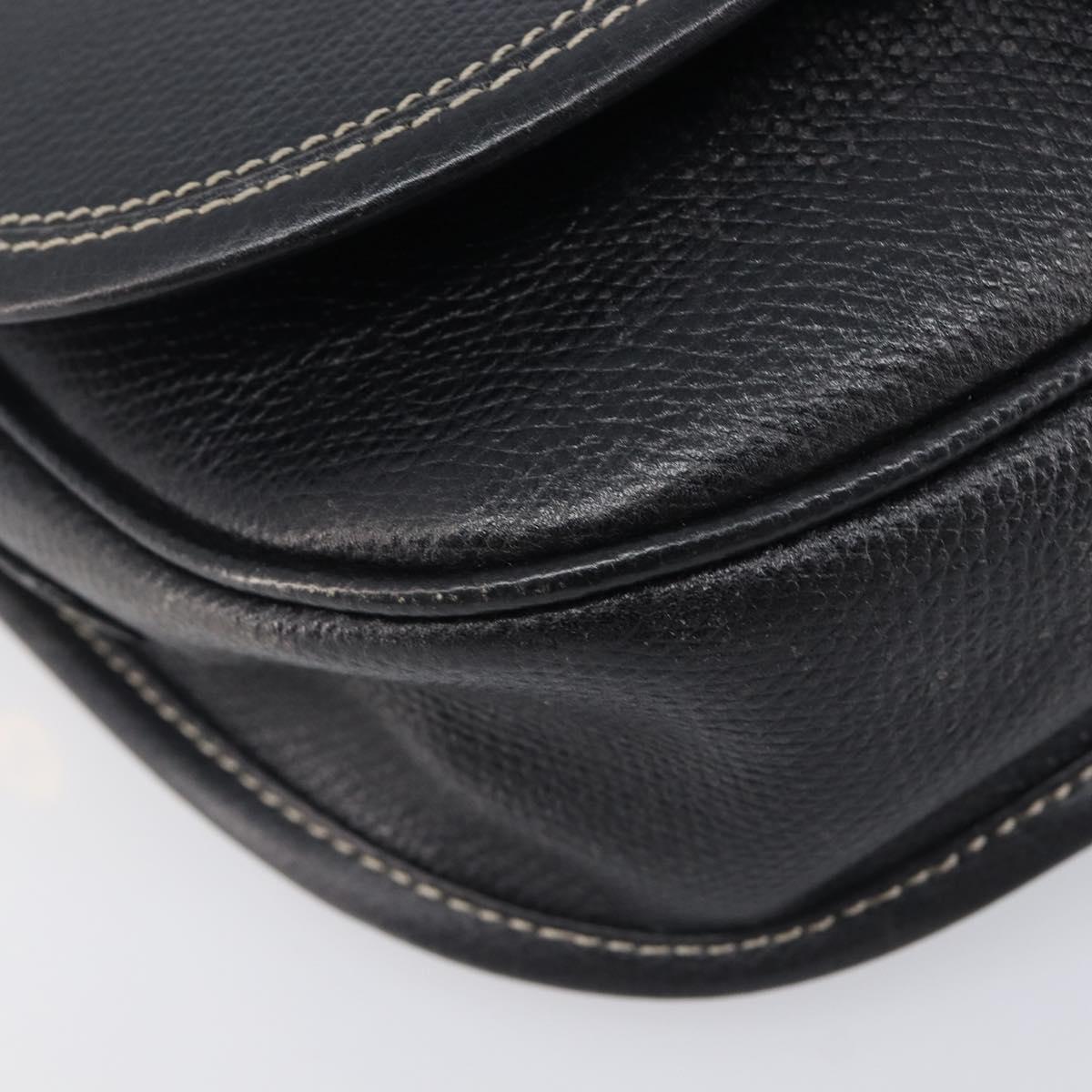 LOEWE Anagram Shoulder Bag Leather Black Gold Tone Auth 209157