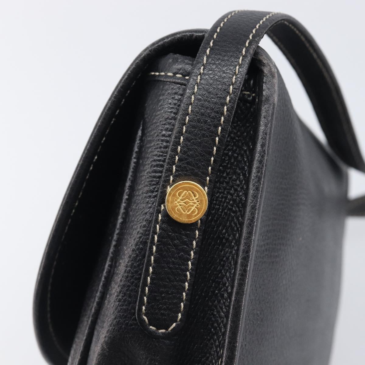 LOEWE Anagram Shoulder Bag Leather Black Gold Tone Auth 209157