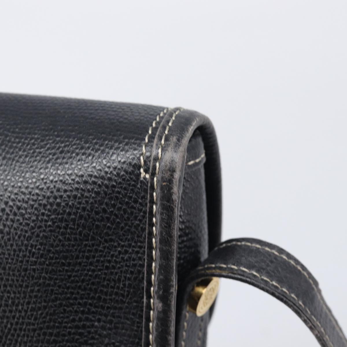 LOEWE Anagram Shoulder Bag Leather Black Gold Tone Auth 209157