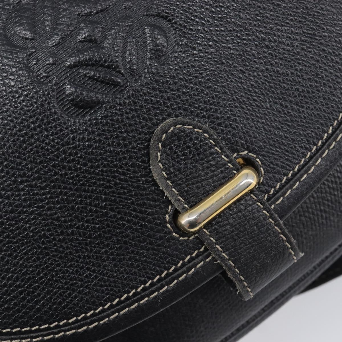 LOEWE Anagram Shoulder Bag Leather Black Gold Tone Auth 209157