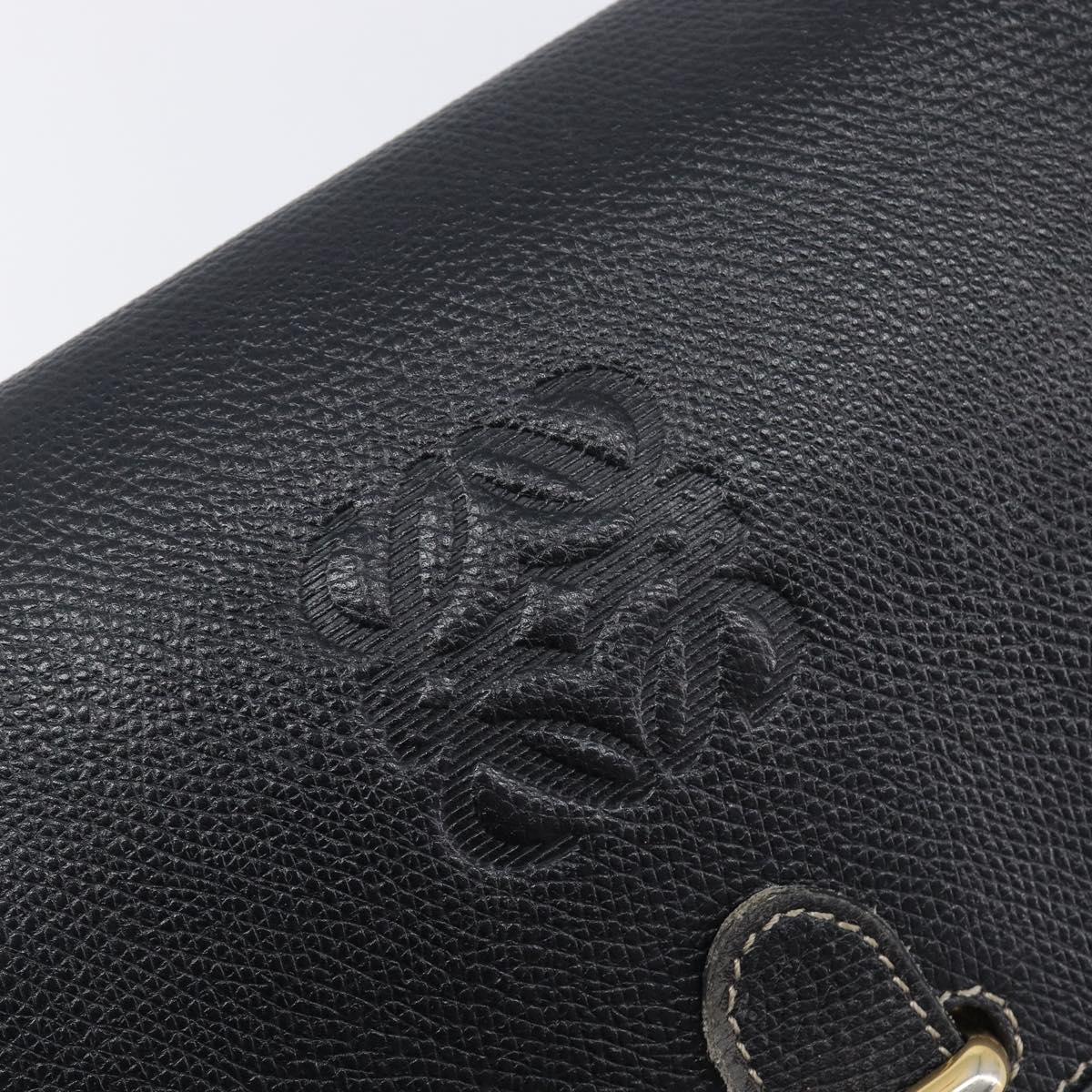 LOEWE Anagram Shoulder Bag Leather Black Gold Tone Auth 209157