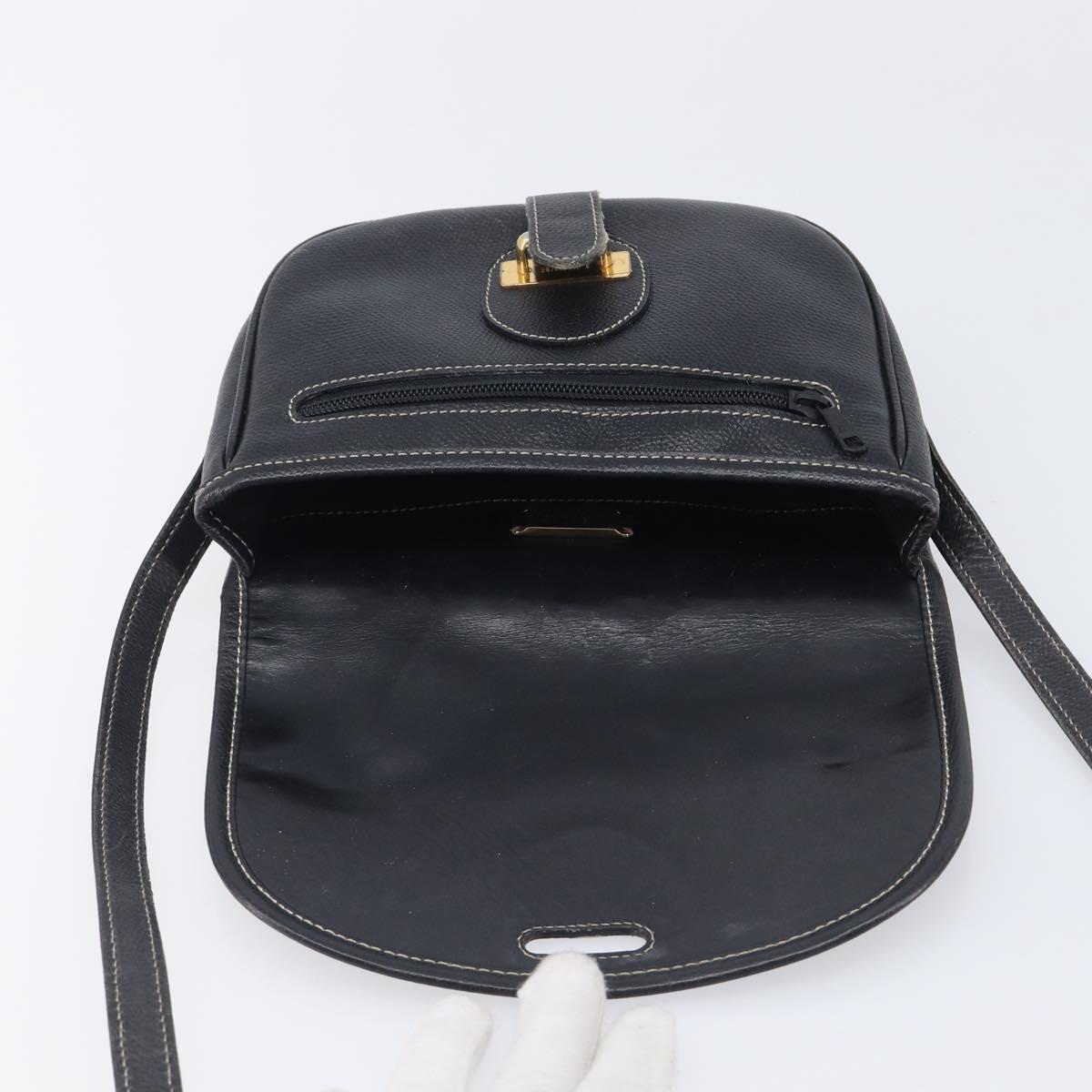 LOEWE Anagram Shoulder Bag Leather Black Gold Tone Auth 209157
