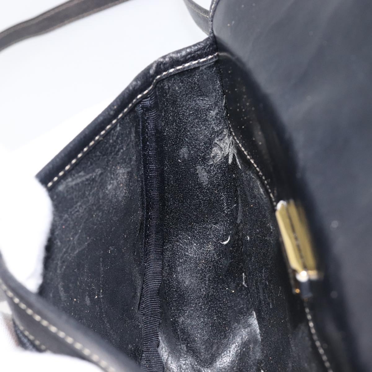 LOEWE Anagram Shoulder Bag Leather Black Gold Tone Auth 209157
