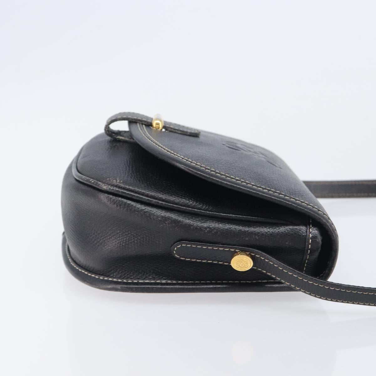 LOEWE Anagram Shoulder Bag Leather Black Gold Tone Auth 209157