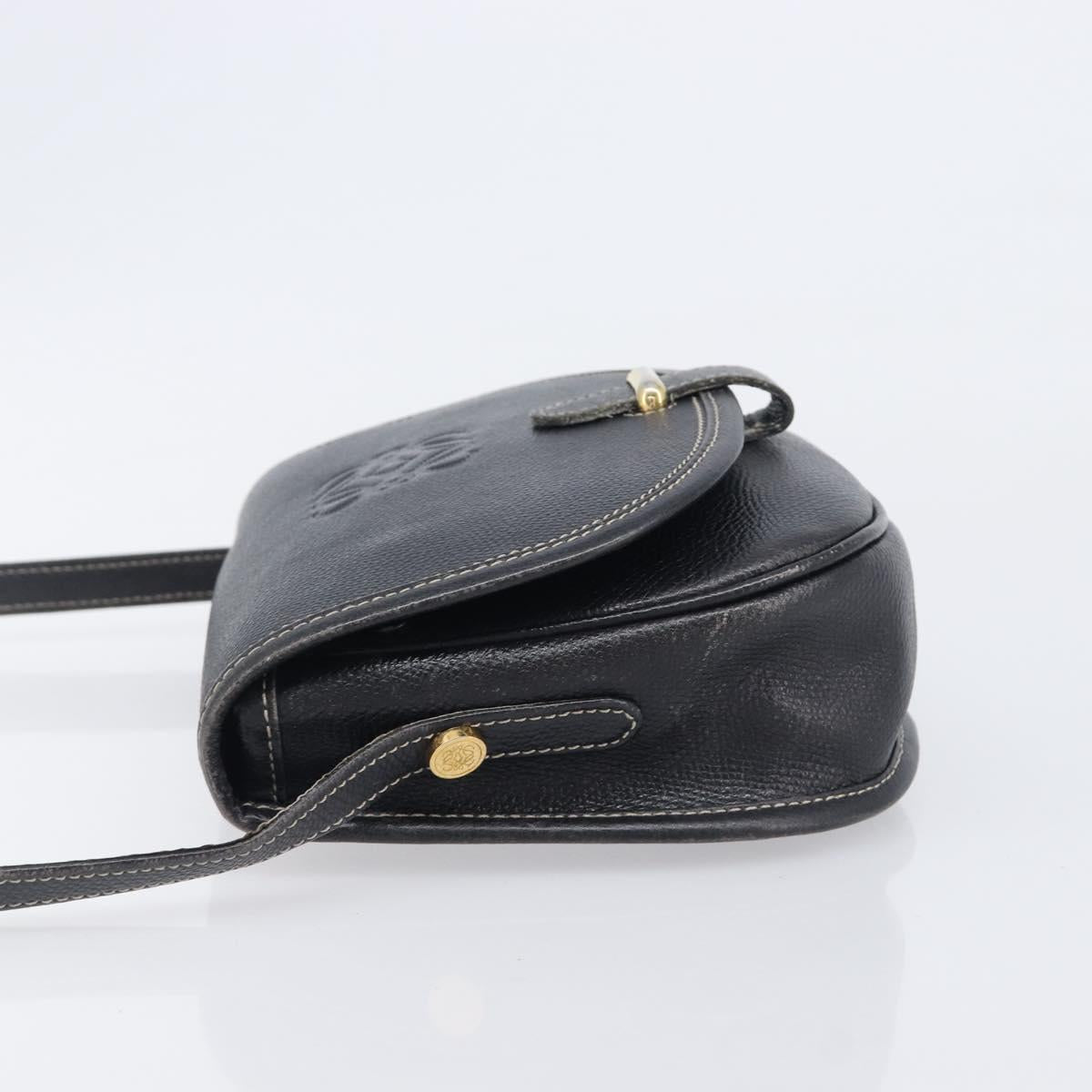 LOEWE Anagram Shoulder Bag Leather Black Gold Tone Auth 209157