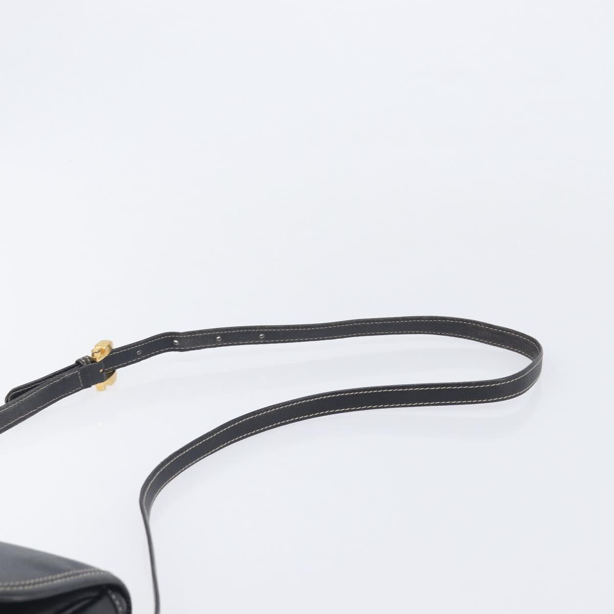 LOEWE Anagram Shoulder Bag Leather Black Gold Tone Auth 209157