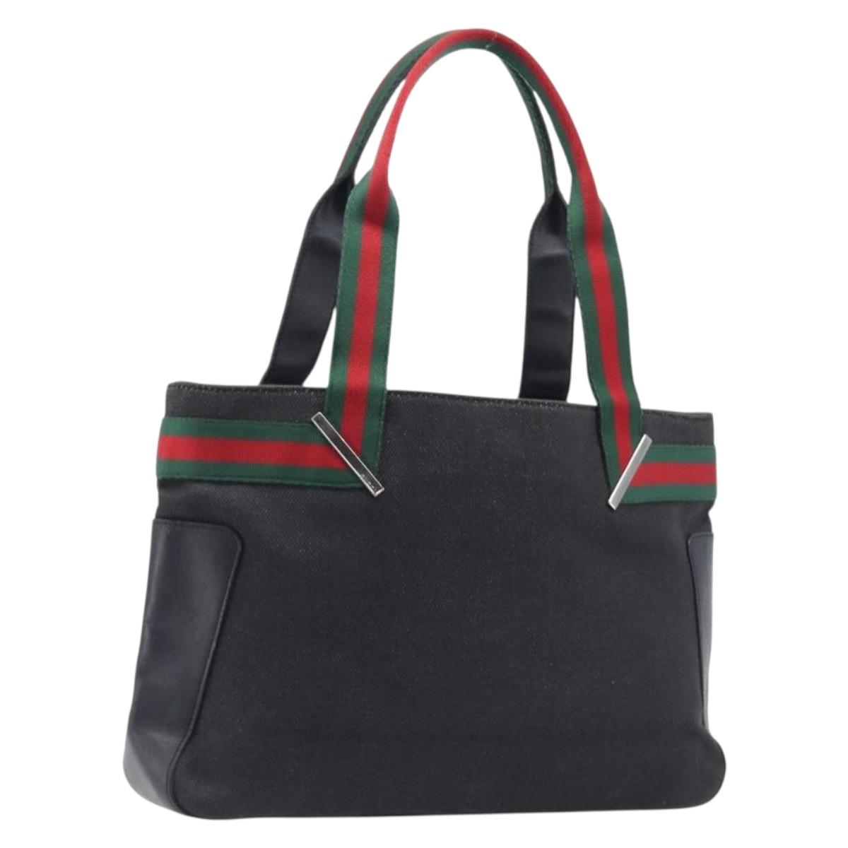 GUCCI Tote Bag Canvas Black Silver 73983 Auth 209158