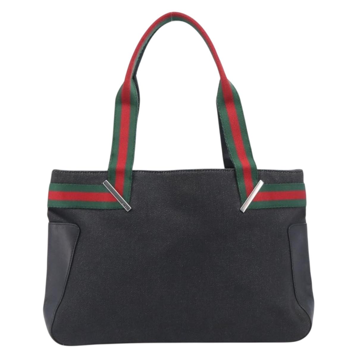 GUCCI Tote Bag Canvas Black Silver 73983 Auth 209158
