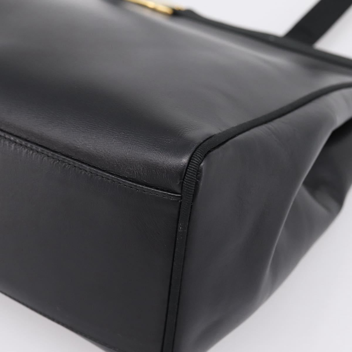 Salvatore Ferragamo Vala Tote Bag Leather Black Gold Tone Auth 209160
