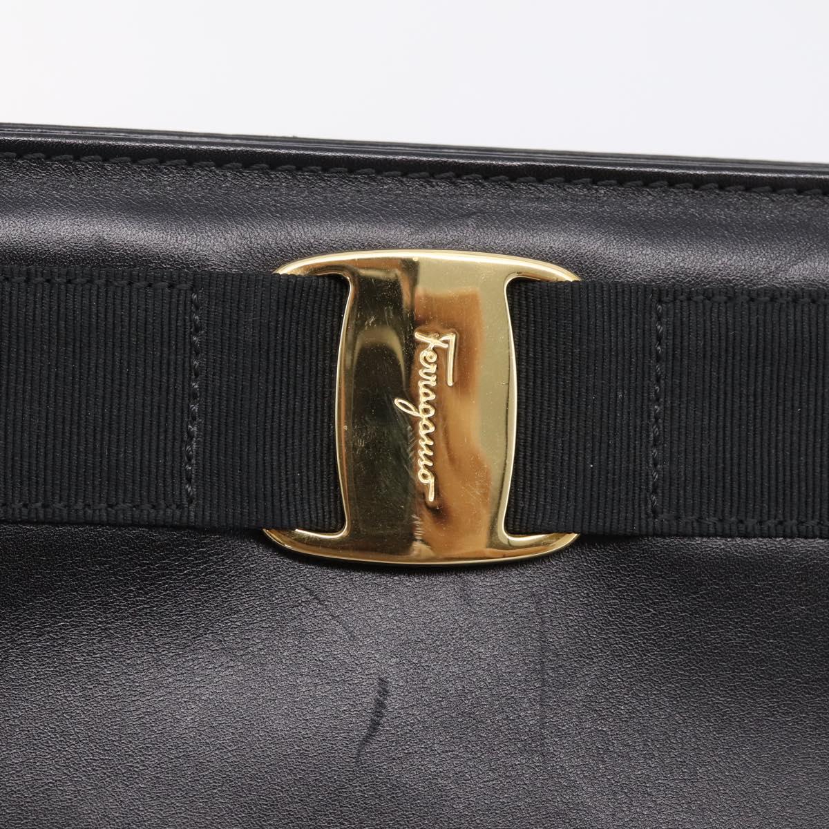 Salvatore Ferragamo Vala Tote Bag Leather Black Gold Tone Auth 209160