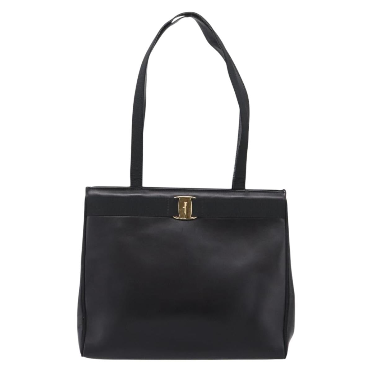 Salvatore Ferragamo Vala Tote Bag Leather Black Gold Tone Auth 209160