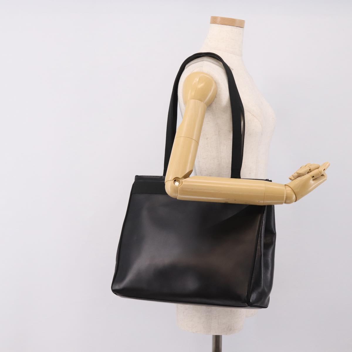 Salvatore Ferragamo Vala Tote Bag Leather Black Gold Tone Auth 209160
