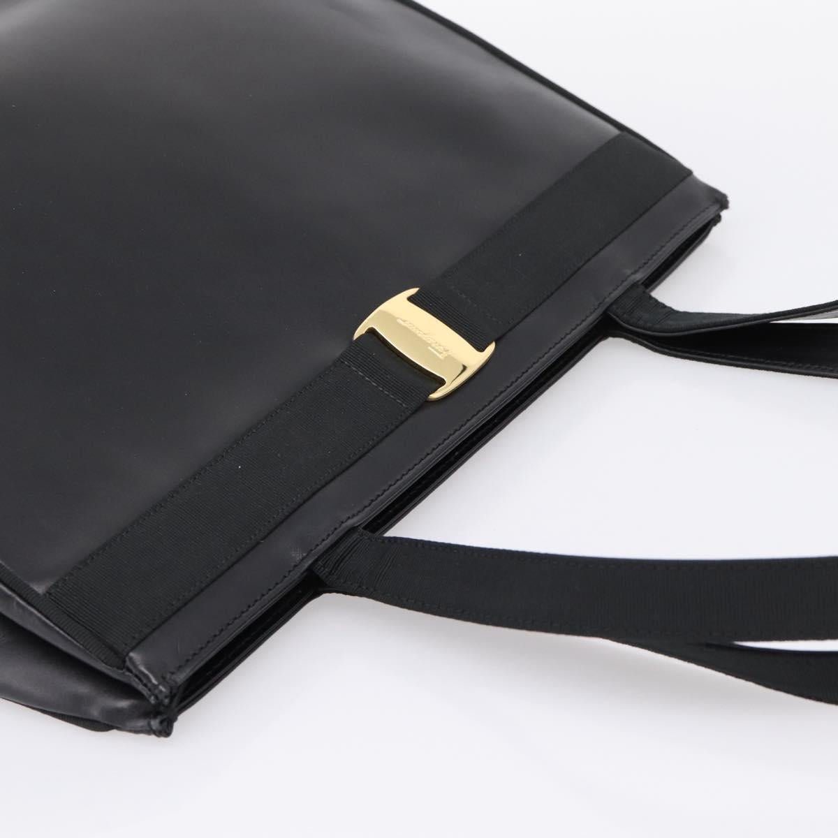 Salvatore Ferragamo Vala Tote Bag Leather Black Gold Tone Auth 209160
