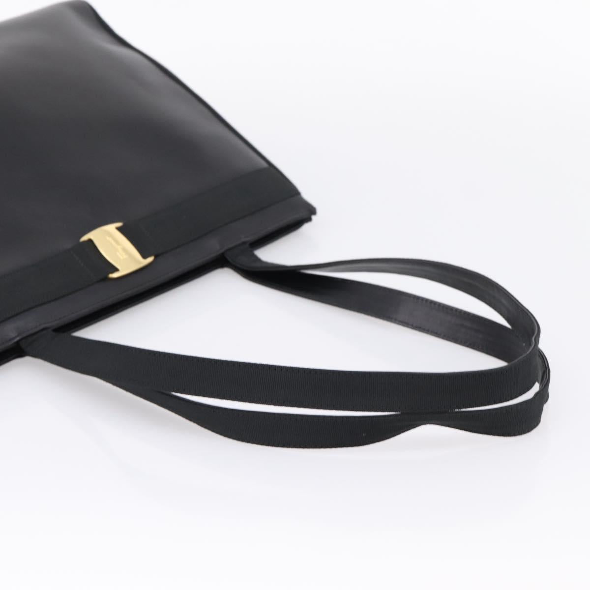 Salvatore Ferragamo Vala Tote Bag Leather Black Gold Tone Auth 209160