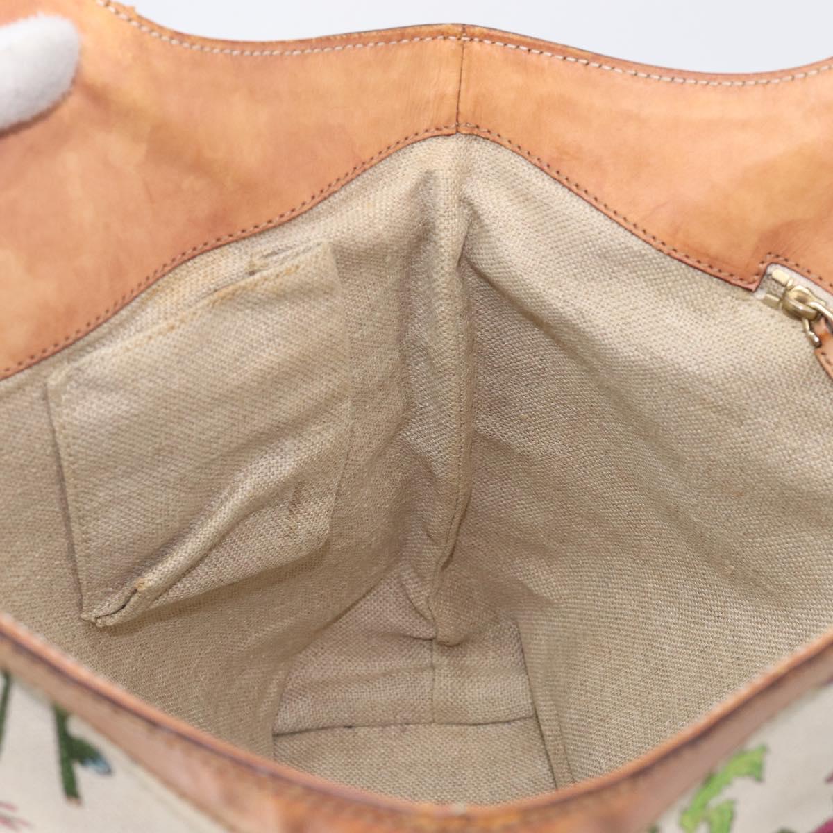 GUCCI Bamboo Flora Hand Bag Canvas Beige Gold Tone 137394 Auth 209161
