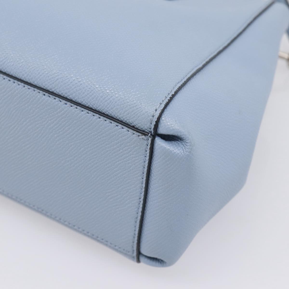 Coach Hand Bag Leather 2way Light Blue Silver Auth 209164A