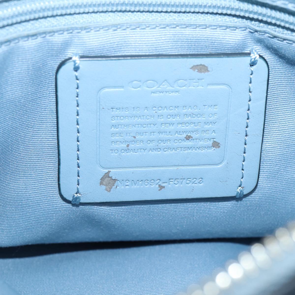 Coach Hand Bag Leather 2way Light Blue Silver Auth 209164A