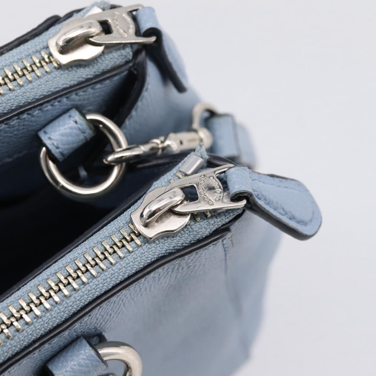 Coach Hand Bag Leather 2way Light Blue Silver Auth 209164A