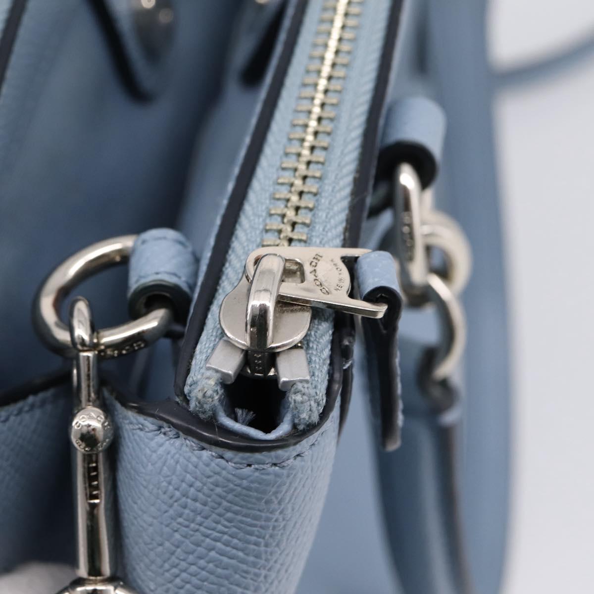 Coach Hand Bag Leather 2way Light Blue Silver Auth 209164A