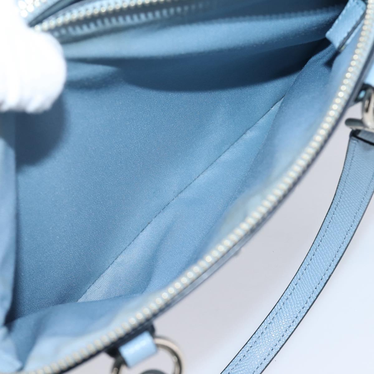 Coach Hand Bag Leather 2way Light Blue Silver Auth 209164A