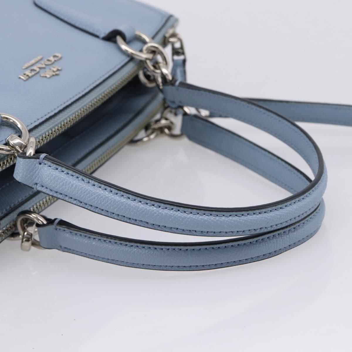 Coach Hand Bag Leather 2way Light Blue Silver Auth 209164A