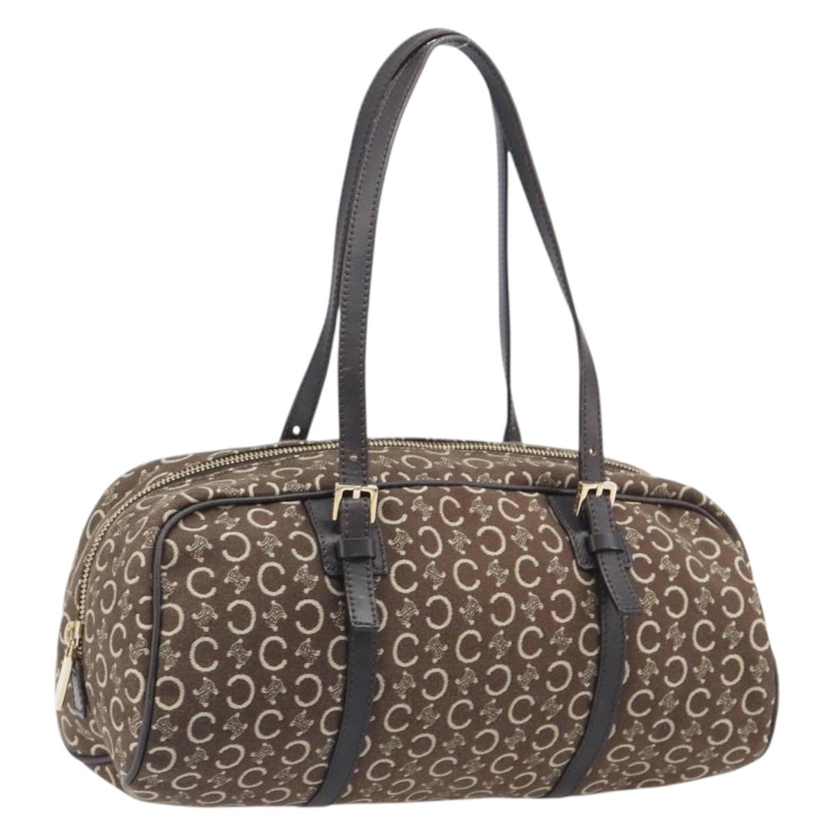 CELINE C Macadam Hand Bag Canvas Brown Gold Tone Auth 209166