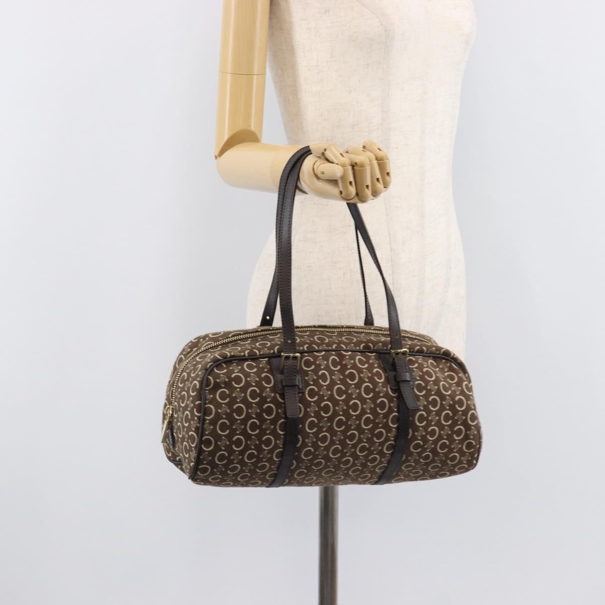 CELINE C Macadam Hand Bag Canvas Brown Gold Tone Auth 209166