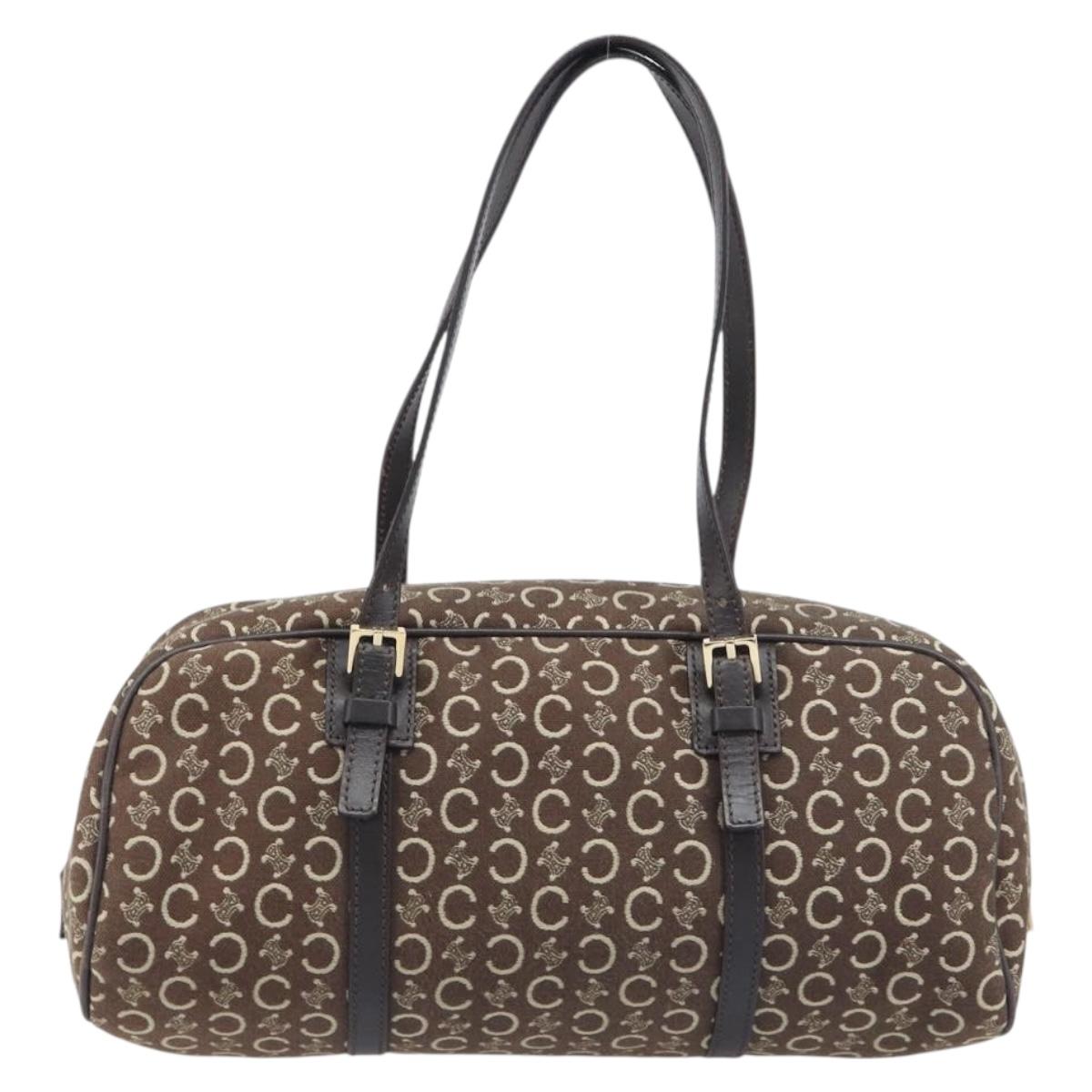CELINE C Macadam Hand Bag Canvas Brown Gold Tone Auth 209166