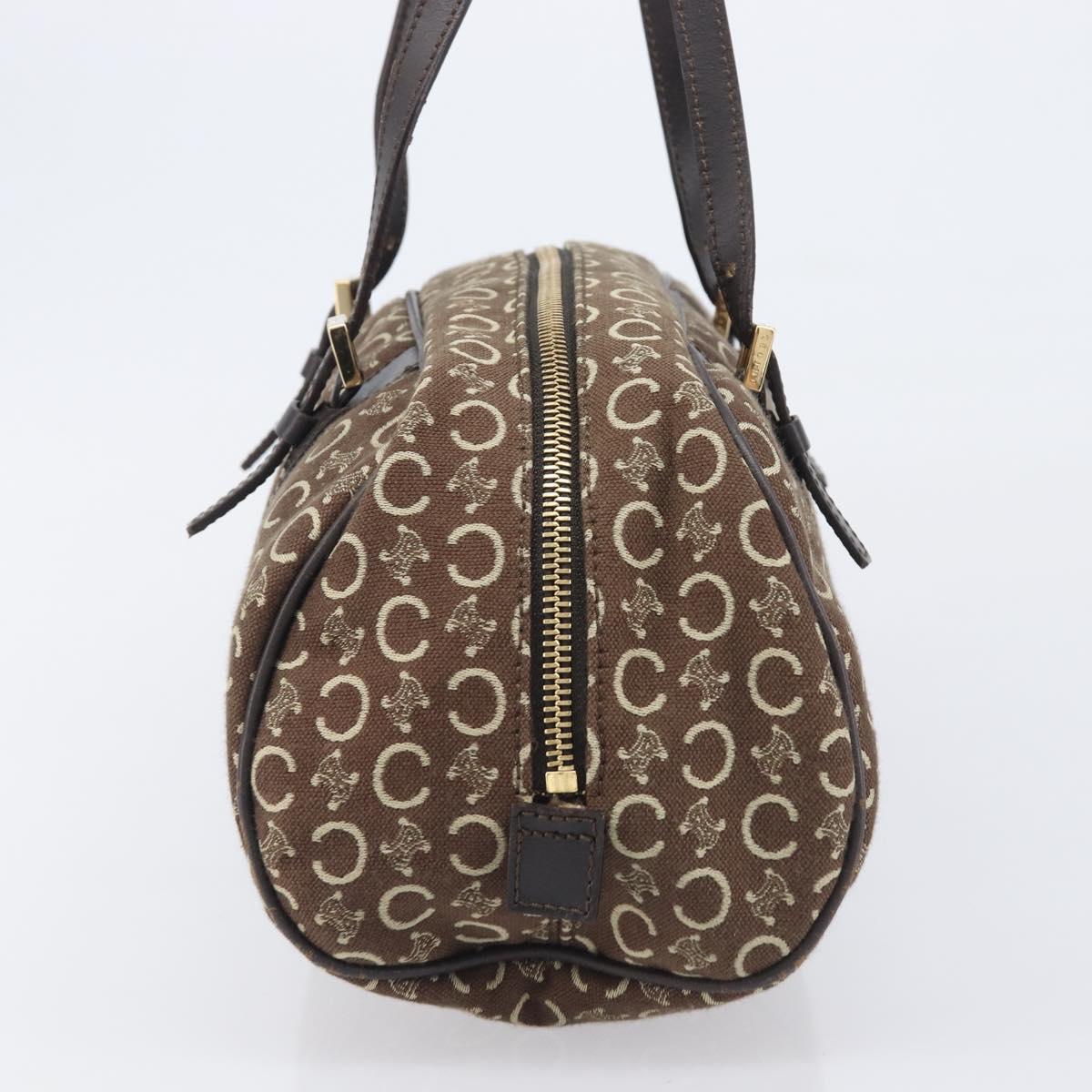 CELINE C Macadam Hand Bag Canvas Brown Gold Tone Auth 209166