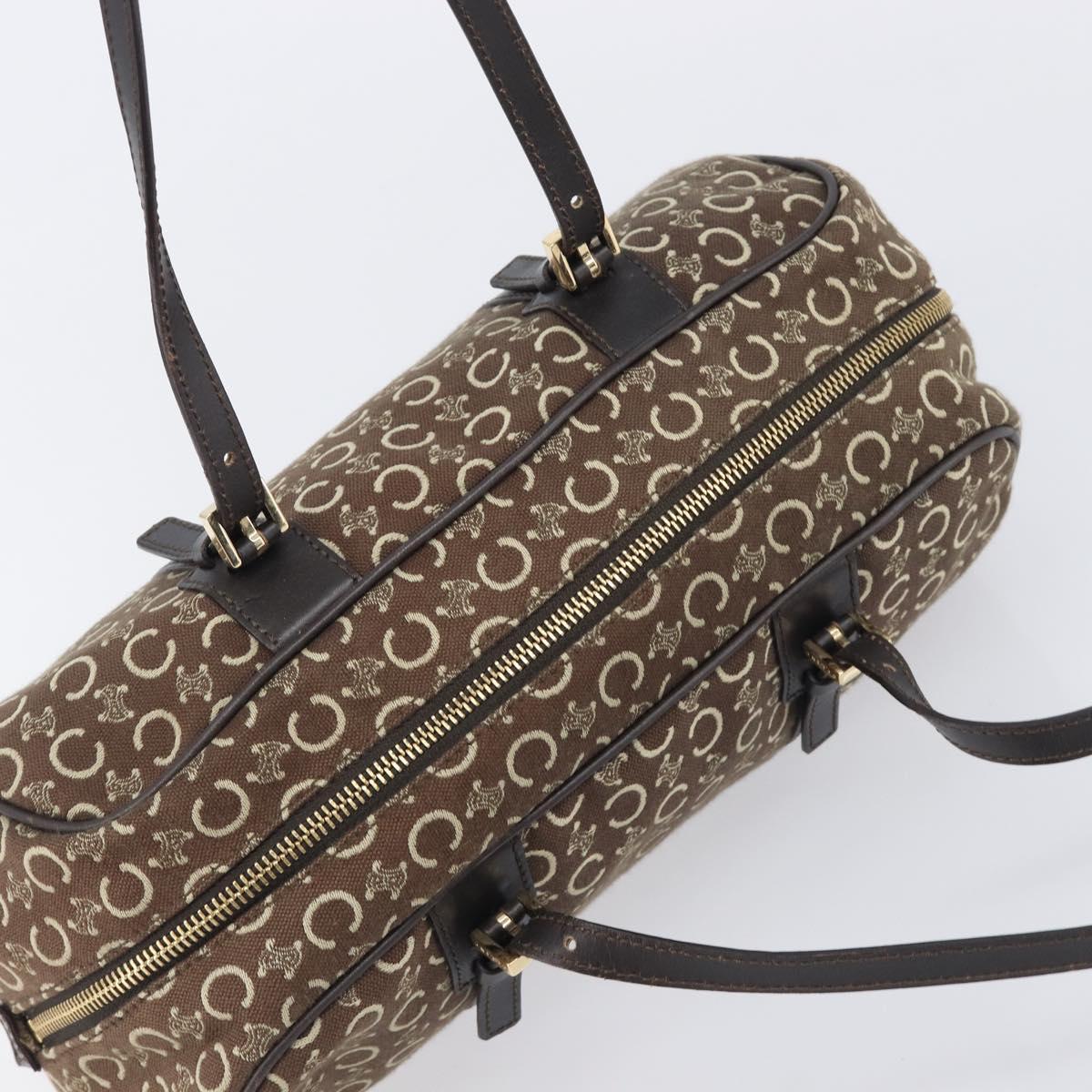 CELINE C Macadam Hand Bag Canvas Brown Gold Tone Auth 209166