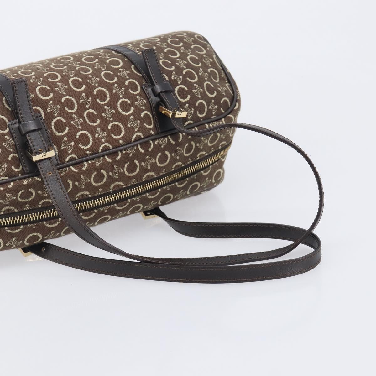 CELINE C Macadam Hand Bag Canvas Brown Gold Tone Auth 209166