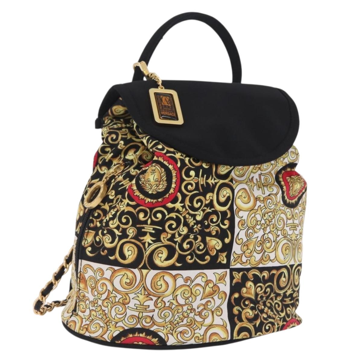 Gianni Versace Chain Backpack Nylon Yellow Gold Tone Auth 209167A