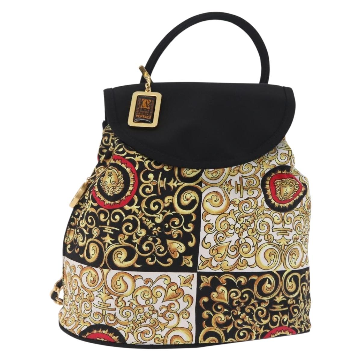 Gianni Versace Chain Backpack Nylon Yellow Gold Tone Auth 209167A