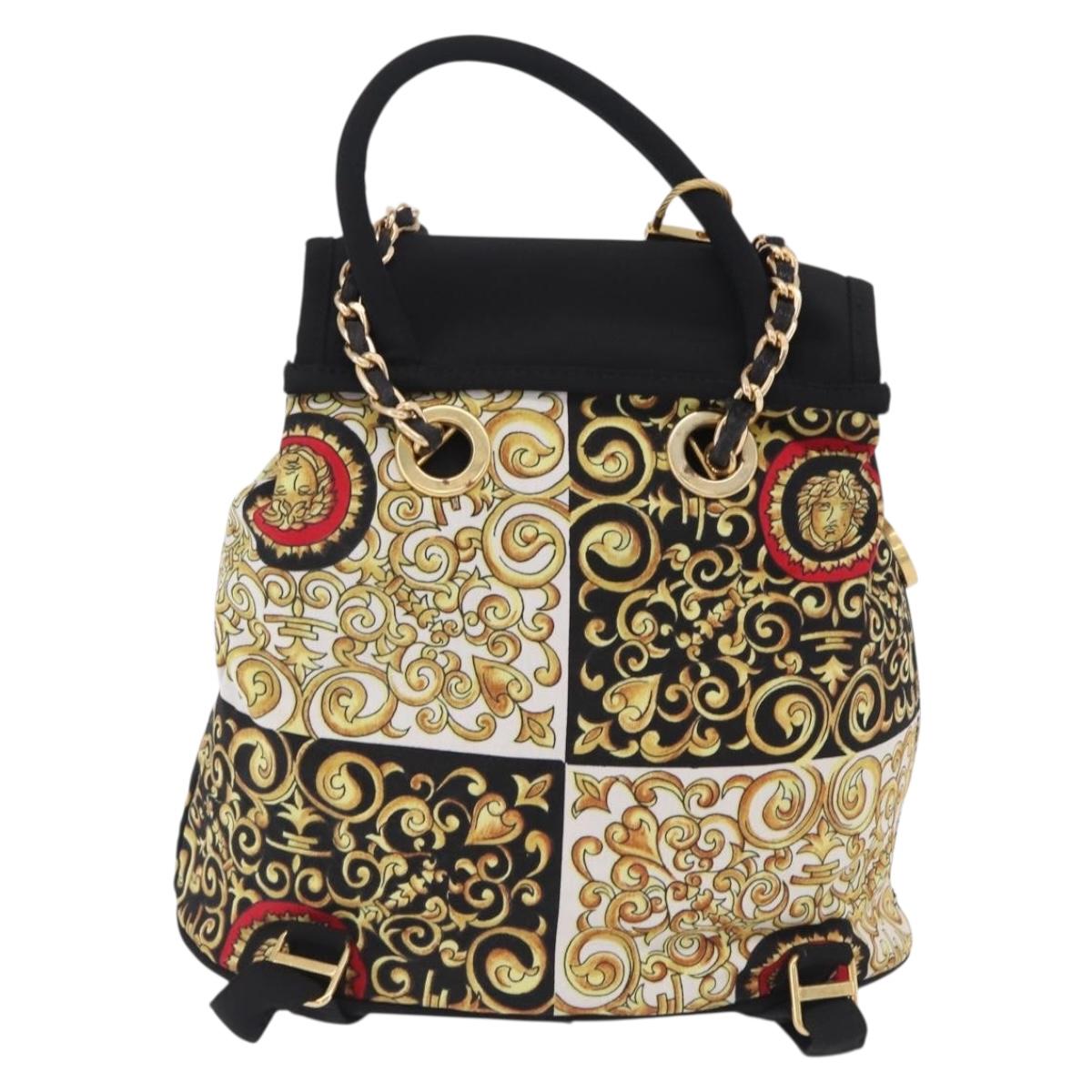 Gianni Versace Chain Backpack Nylon Yellow Gold Tone Auth 209167A