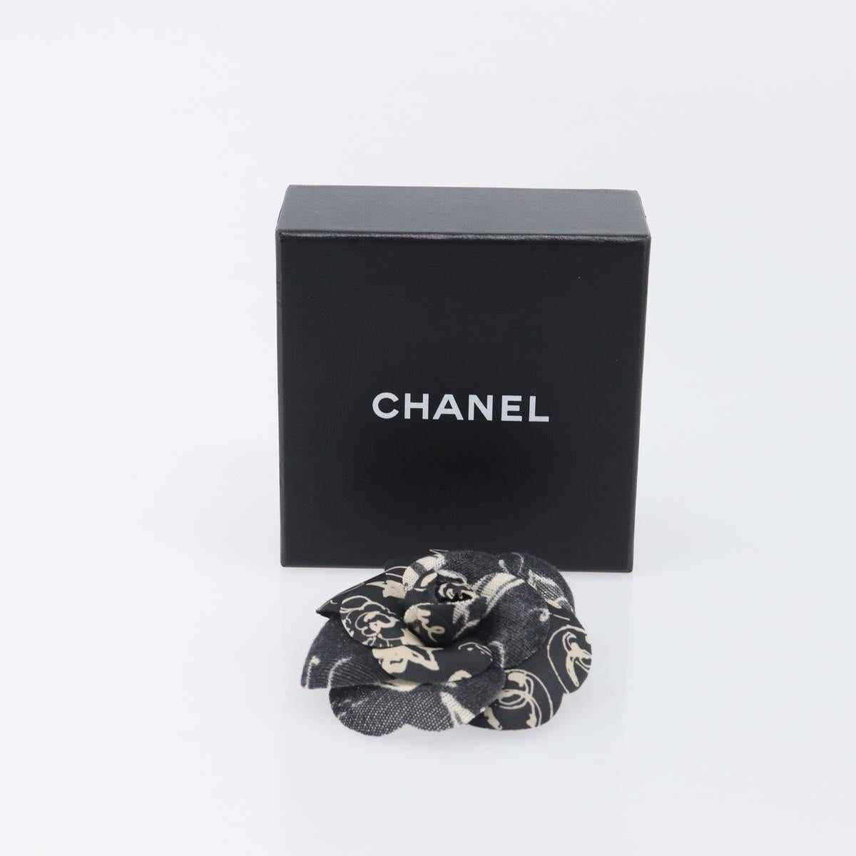 CHANEL Camelia Brooch Polyester Black Gold Tone CC Auth 209168