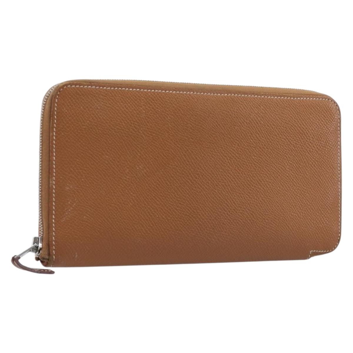 HERMES Azap Long Silk In Long Wallet Leather Brown Silver Auth 209171
