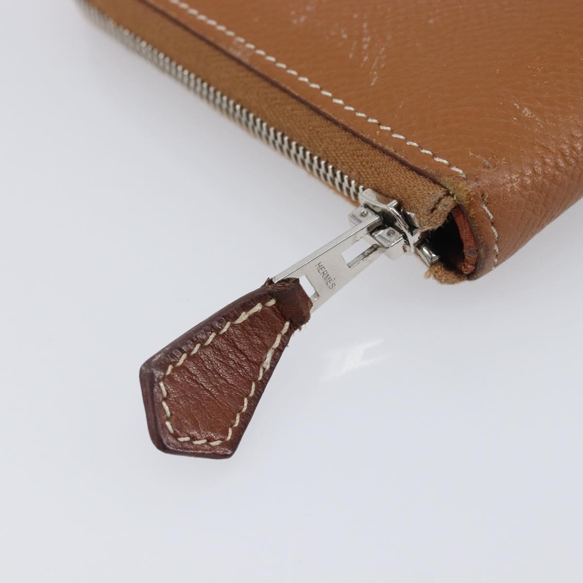 HERMES Azap Long Silk In Long Wallet Leather Brown Silver Auth 209171