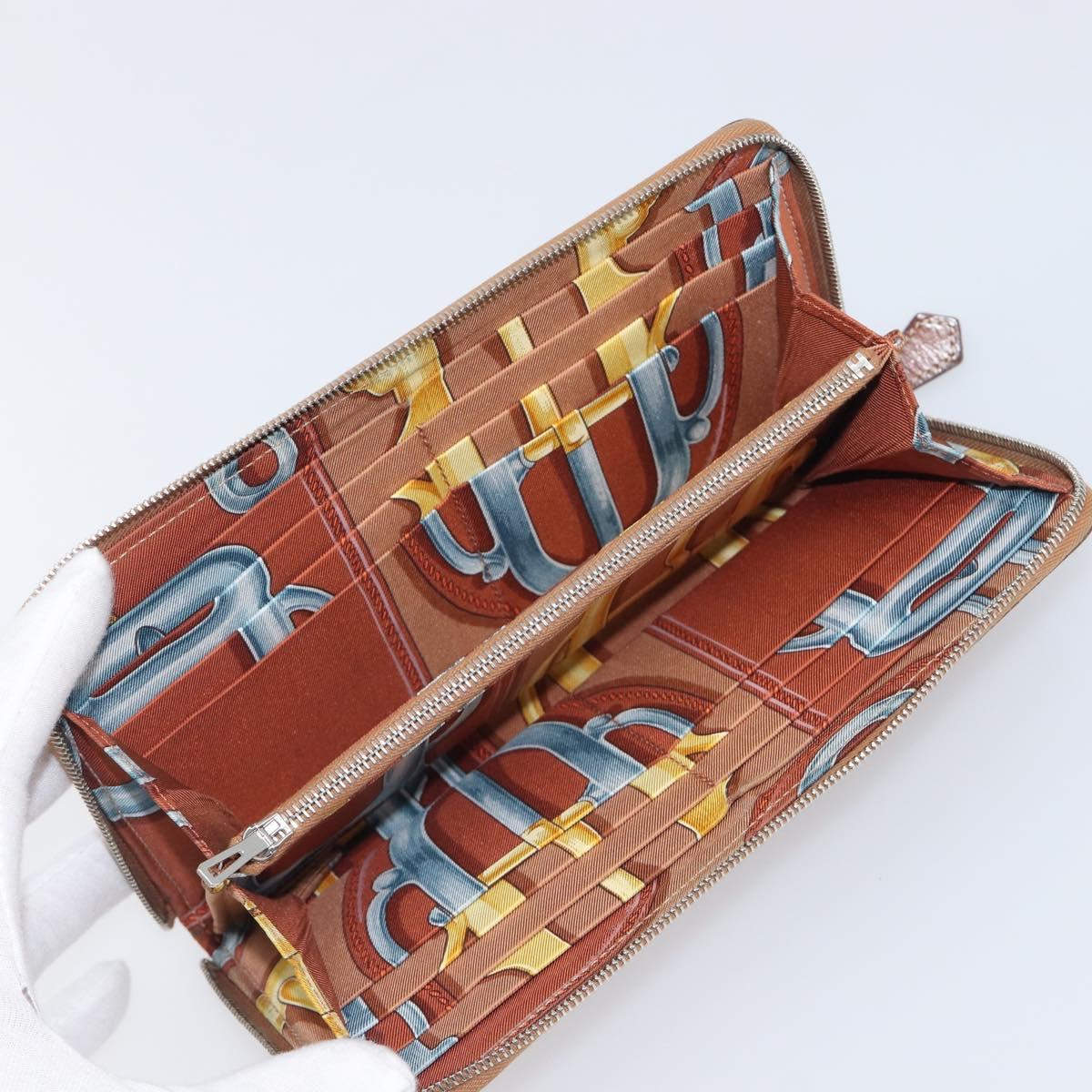 HERMES Azap Long Silk In Long Wallet Leather Brown Silver Auth 209171
