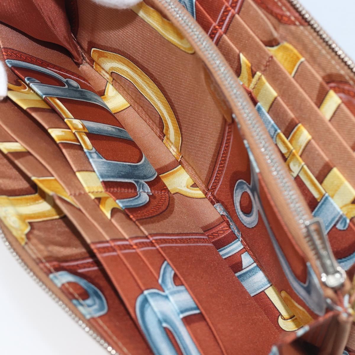 HERMES Azap Long Silk In Long Wallet Leather Brown Silver Auth 209171