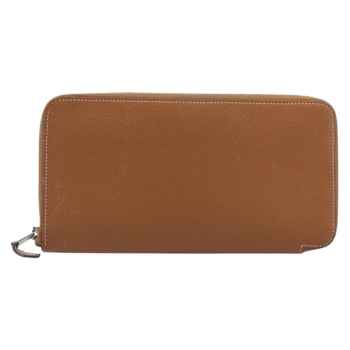 HERMES Azap Long Silk In Long Wallet Leather Brown Silver Auth 209171