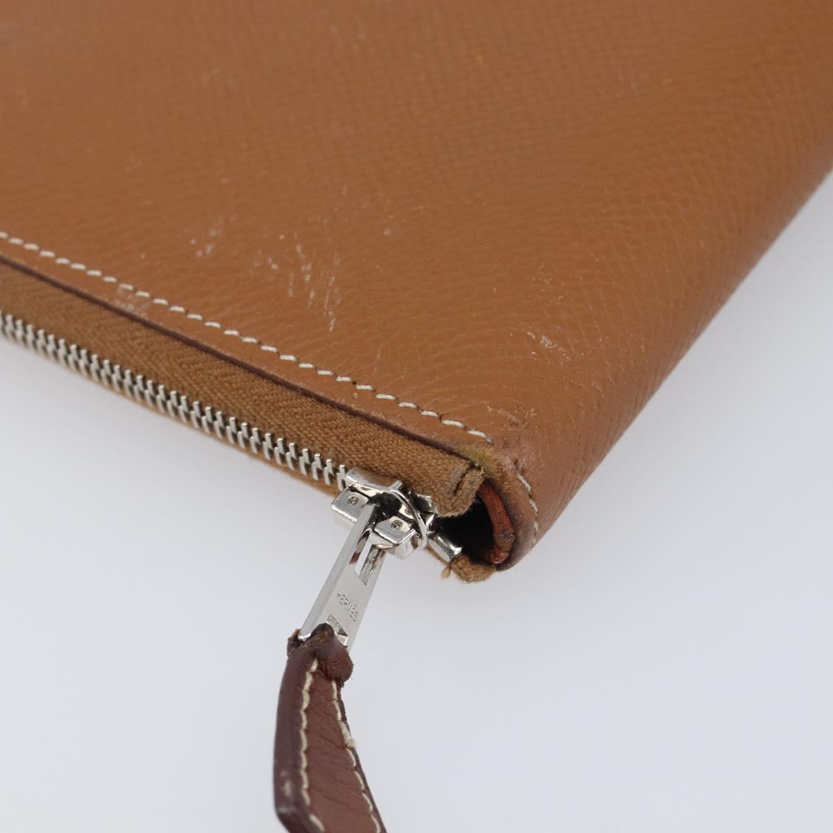 HERMES Azap Long Silk In Long Wallet Leather Brown Silver Auth 209171